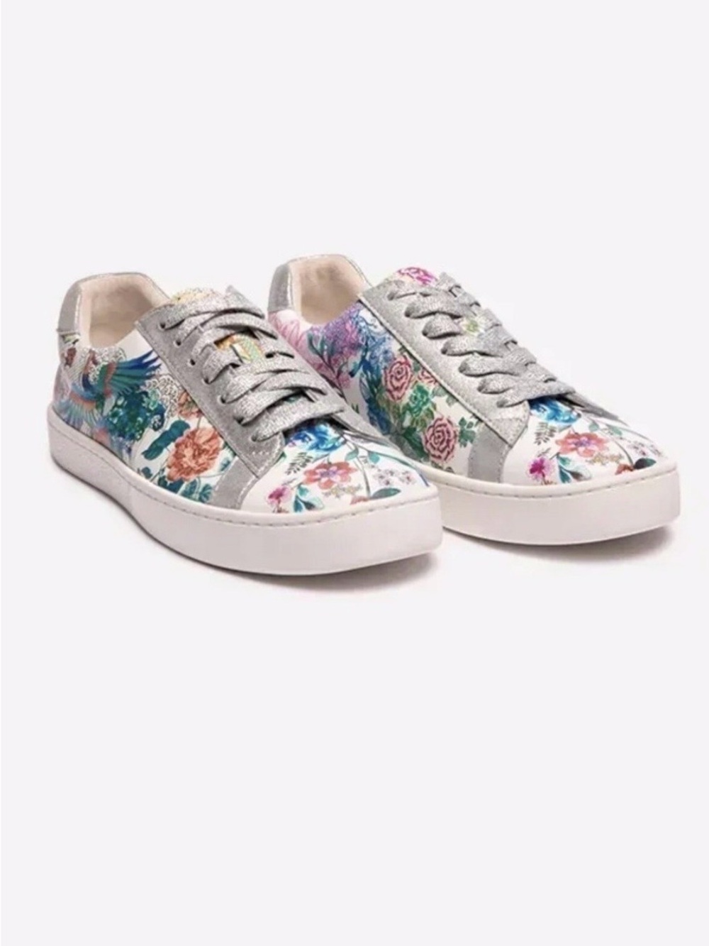 Johnny Was Multicolor Floral Low-Top Sneakers with Silver Trim